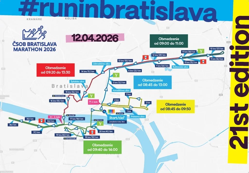 Trasa ČSOB maratónu + dopravné obmedzenia